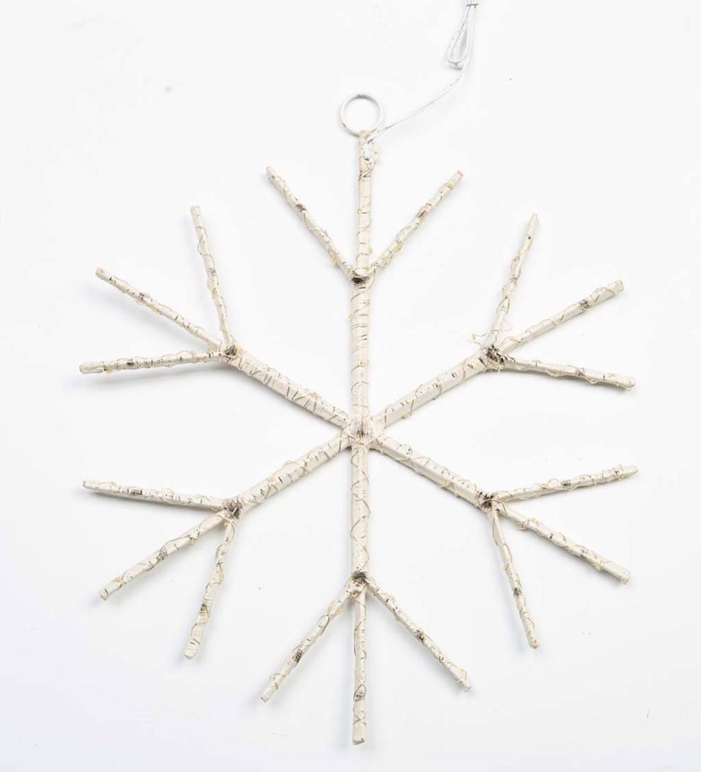 Plow & Hearth Fireplace & Mantel Décor Fireplace & Hearth Lighted Birch Branch Snowflake Hanging Accent - White