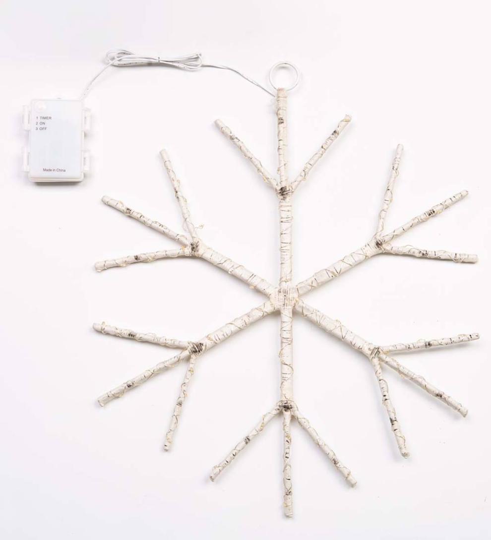 Plow & Hearth Fireplace & Mantel Décor Fireplace & Hearth Lighted Birch Branch Snowflake Hanging Accent - White