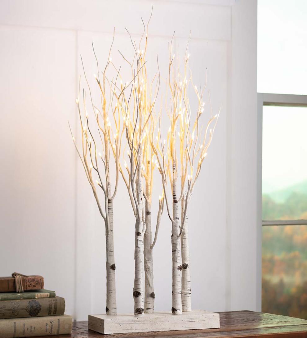 Plow & Hearth Fireplace & Mantel Décor Fireplace & Hearth Lighted Birch Line Treescape Accent