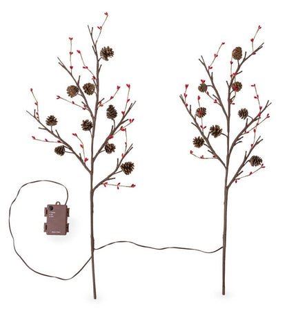 Plow & Hearth Fireplace & Mantel Décor Fireplace & Hearth Lighted Branches With Natural Pine Cones And Faux Red Berries