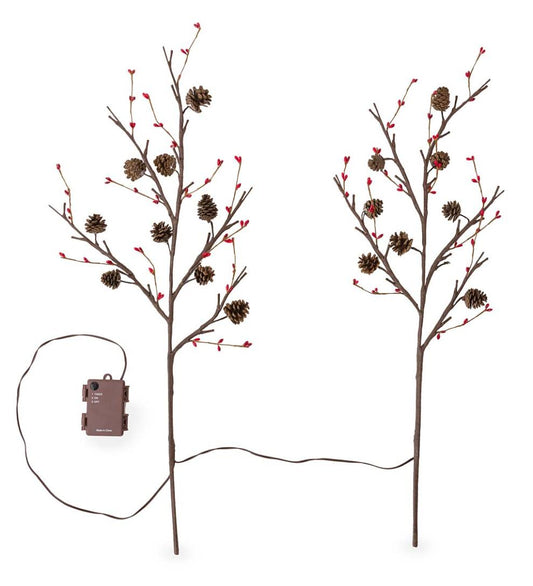 Plow & Hearth Fireplace & Mantel Décor Fireplace & Hearth Lighted Branches With Natural Pine Cones And Faux Red Berries