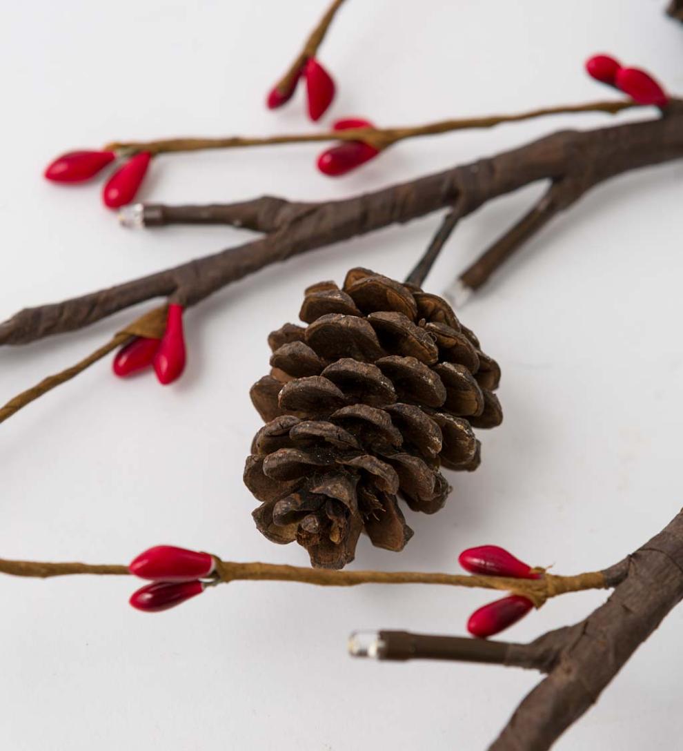 Plow & Hearth Fireplace & Mantel Décor Fireplace & Hearth Lighted Branches With Natural Pine Cones And Faux Red Berries
