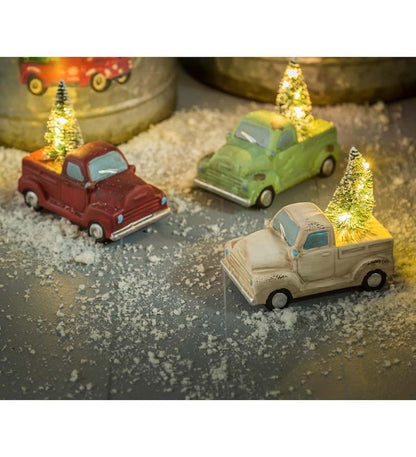 Plow & Hearth Fireplace & Mantel Décor Fireplace & Hearth Lighted Holiday Trucks With Trees Statuaries, Set Of 3