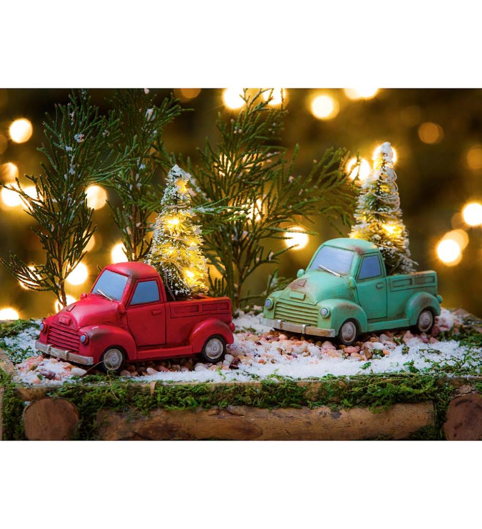 Plow & Hearth Fireplace & Mantel Décor Fireplace & Hearth Lighted Holiday Trucks With Trees Statuaries, Set Of 3