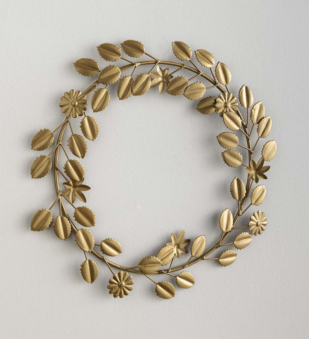 Plow & Hearth Fireplace & Mantel Décor Fireplace & Hearth Metal Floral And Foliage Wreath With Golden Finish