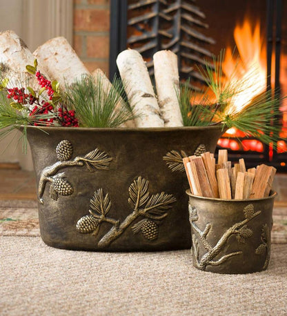 Plow & Hearth Fireplace & Mantel Décor Fireplace & Hearth Pine Cone Cast Aluminum Wood Storage Containers