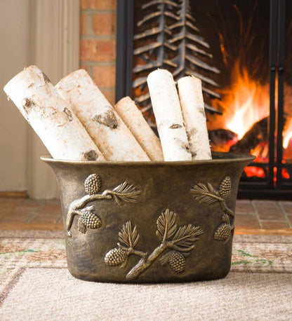 Plow & Hearth Fireplace & Mantel Décor Fireplace & Hearth Pine Cone Cast Aluminum Wood Storage Containers