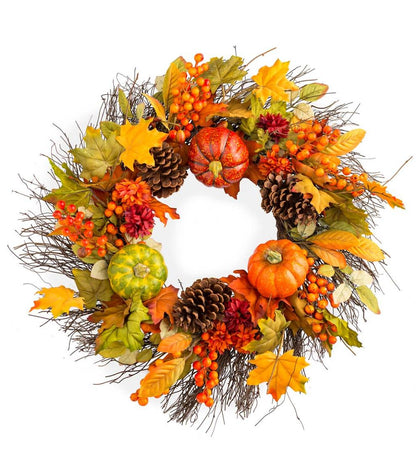Plow & Hearth Fireplace & Mantel Décor Fireplace & Hearth Pumpkins And Pine Cones Fall Wreath
