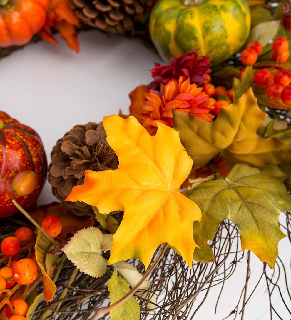 Plow & Hearth Fireplace & Mantel Décor Fireplace & Hearth Pumpkins And Pine Cones Fall Wreath
