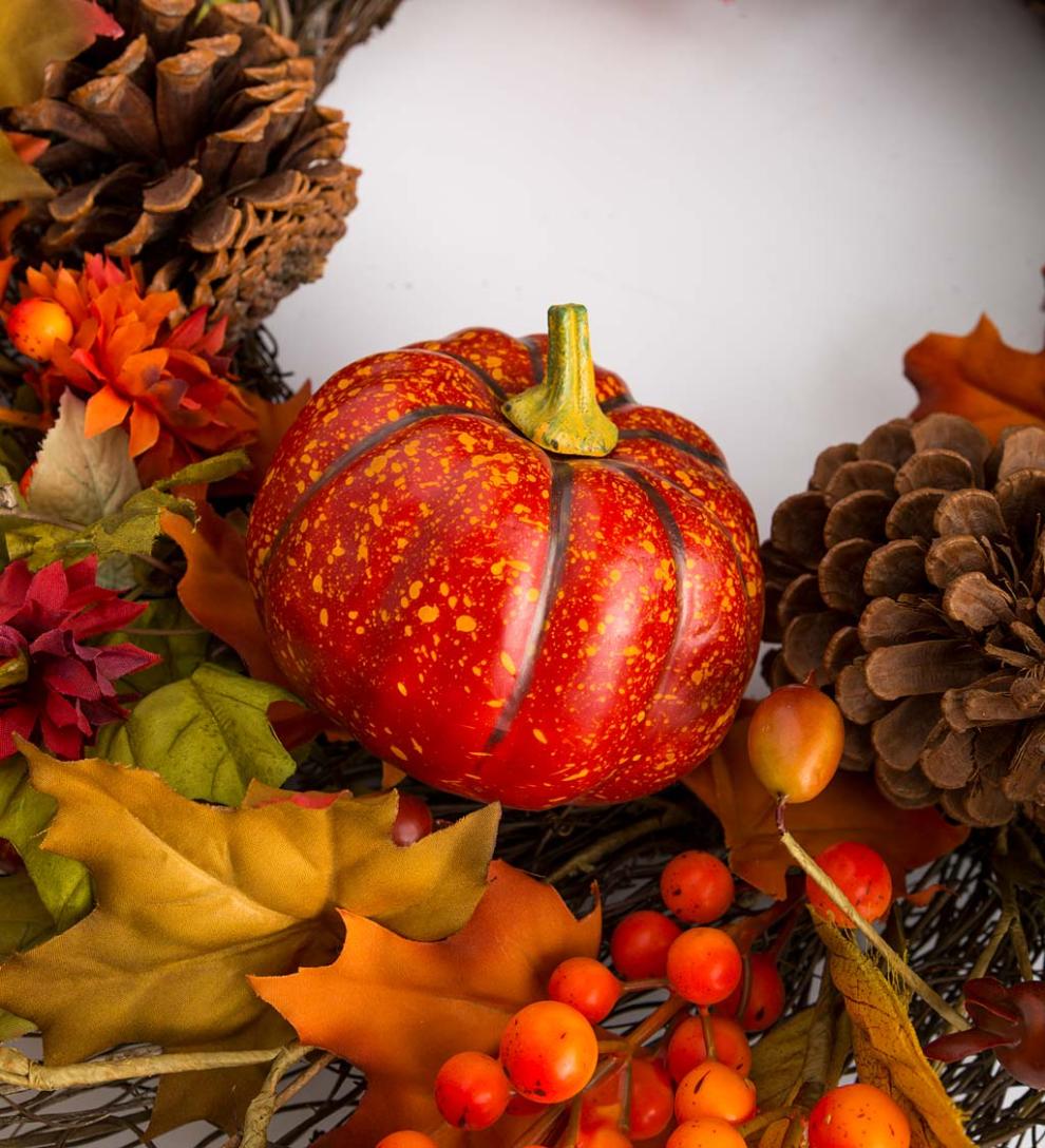 Plow & Hearth Fireplace & Mantel Décor Fireplace & Hearth Pumpkins And Pine Cones Fall Wreath