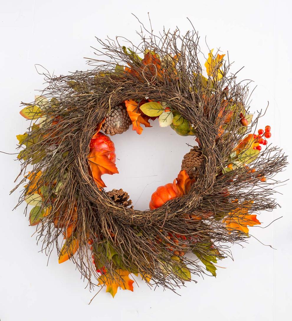 Plow & Hearth Fireplace & Mantel Décor Fireplace & Hearth Pumpkins And Pine Cones Fall Wreath