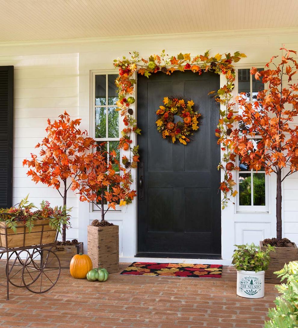 Plow & Hearth Fireplace & Mantel Décor Fireplace & Hearth Pumpkins And Pine Cones Fall Wreath