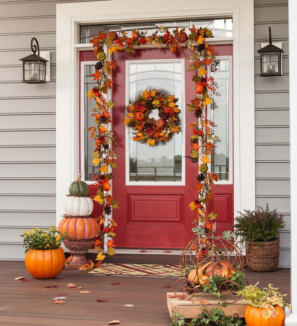 Plow & Hearth Fireplace & Mantel Décor Fireplace & Hearth Pumpkins And Pine Cones Fall Wreath