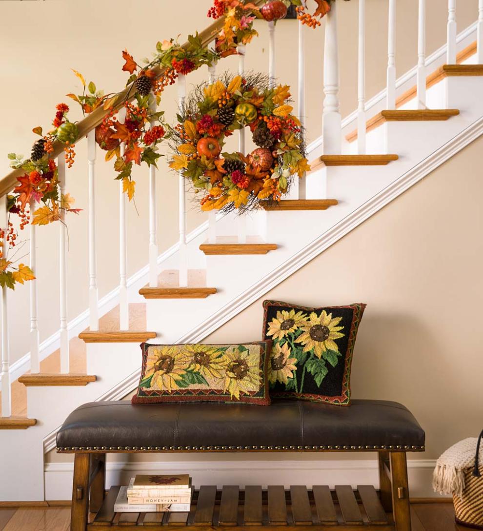 Plow & Hearth Fireplace & Mantel Décor Fireplace & Hearth Pumpkins And Pine Cones Fall Wreath