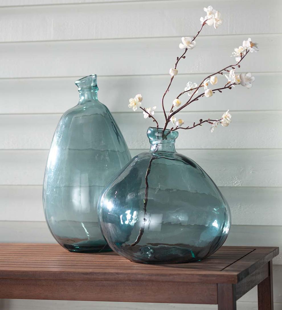 Plow & Hearth Fireplace & Mantel Décor Fireplace & Hearth Smoky Blue Recycled Glass Balloon Vase