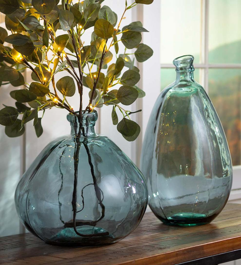 Plow & Hearth Fireplace & Mantel Décor Fireplace & Hearth Smoky Blue Recycled Glass Balloon Vase