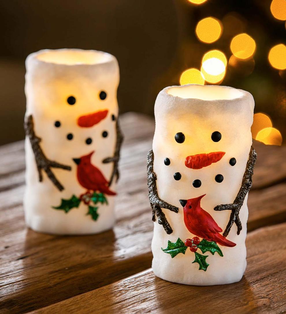 Plow & Hearth Fireplace & Mantel Décor Fireplace & Hearth Snowman And Cardinal Led Wax Pillar Christmas Candle