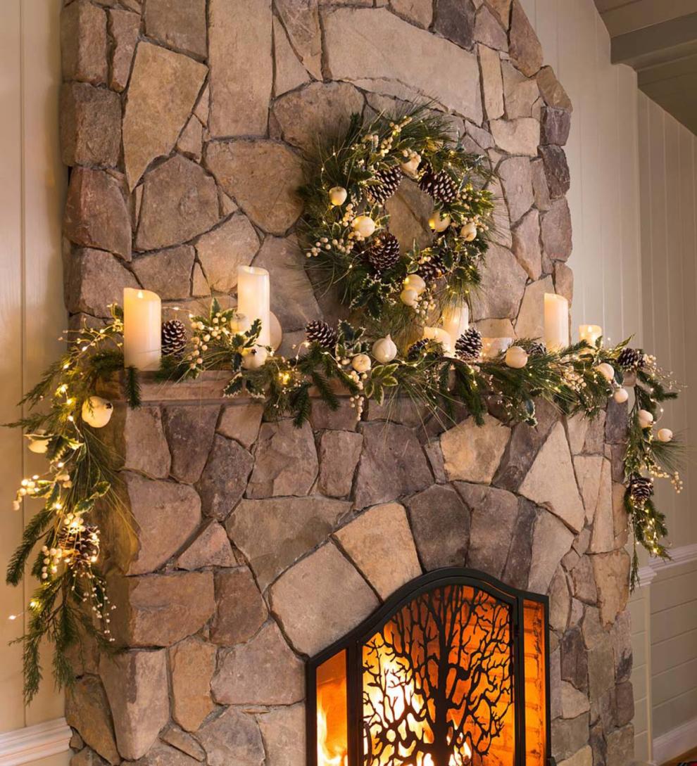 Plow & Hearth Fireplace & Mantel Décor Fireplace & Hearth Winter White Faux Holiday Garland