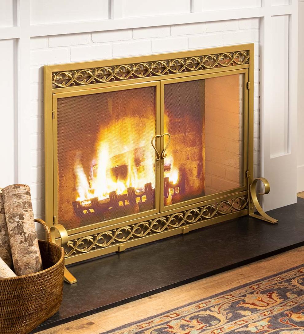 Plow & Hearth Fireplace Screens With Doors Fireplace & Hearth Cast Iron Scrollwork Fire Screen With Doors