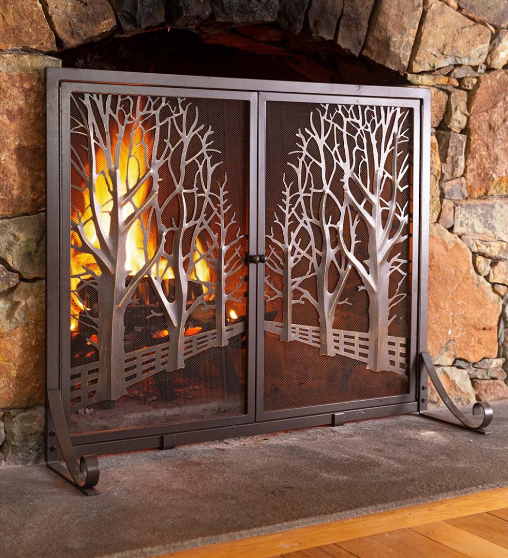 Plow & Hearth Fireplace Screens With Doors Fireplace & Hearth Country Road Tree Line Fireplace Screen With Doors