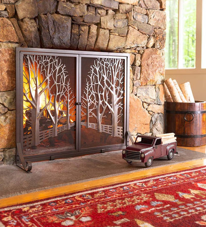Plow & Hearth Fireplace Screens With Doors Fireplace & Hearth Country Road Tree Line Fireplace Screen With Doors