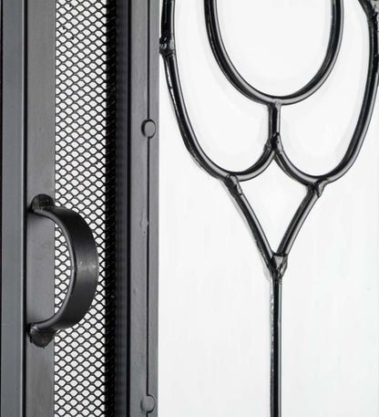 Plow & Hearth Fireplace Screens With Doors Fireplace & Hearth Small Two-Door Fireplace Screen With Glass Floral Panels - Black