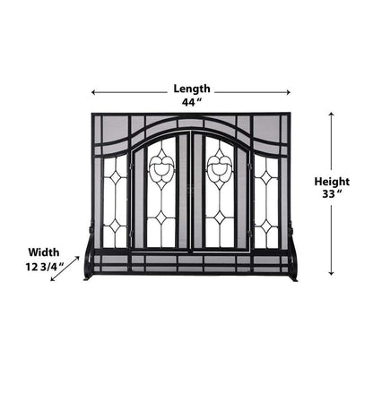 Plow & Hearth Fireplace Screens With Doors Fireplace & Hearth Small Two-Door Fireplace Screen With Glass Floral Panels - Black