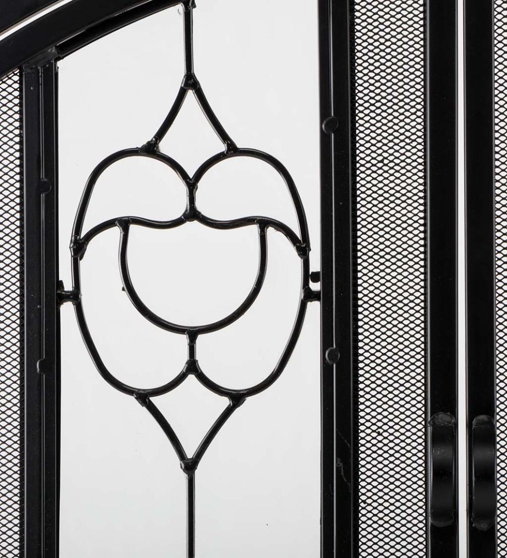 Plow & Hearth Fireplace Screens With Doors Fireplace & Hearth Small Two-Door Fireplace Screen With Glass Floral Panels - Black