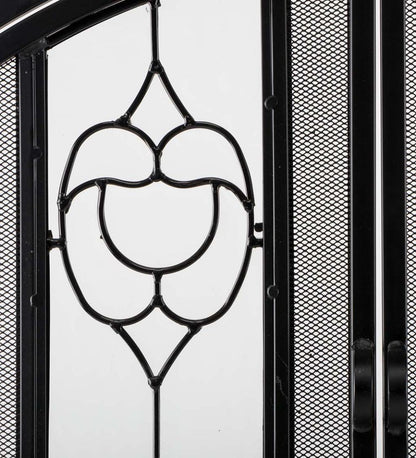 Plow & Hearth Fireplace Screens With Doors Fireplace & Hearth Small Two-Door Fireplace Screen With Glass Floral Panels - Black