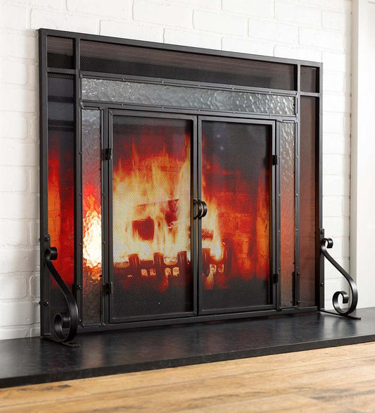Plow & Hearth Fireplace Screens With Doors Fireplace & Hearth Steel Fire Screen With Two Doors And Tempered Glass Accents