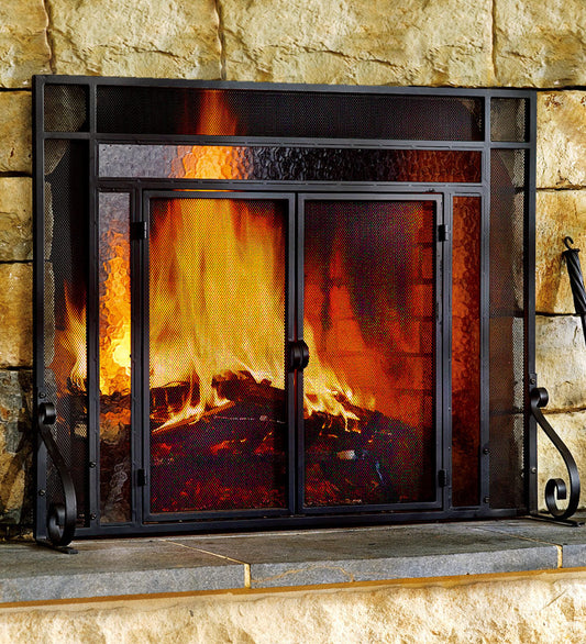 Plow & Hearth Fireplace Screens With Doors Fireplace & Hearth Steel Fire Screen With Two Doors And Tempered Glass Accents