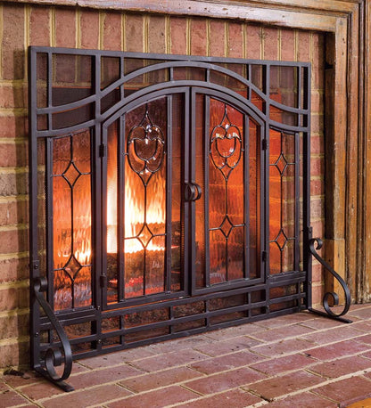 Plow & Hearth Fireplace Screens With Doors Fireplace & Hearth Two-Door Fireplace Screen With Glass Floral Panels