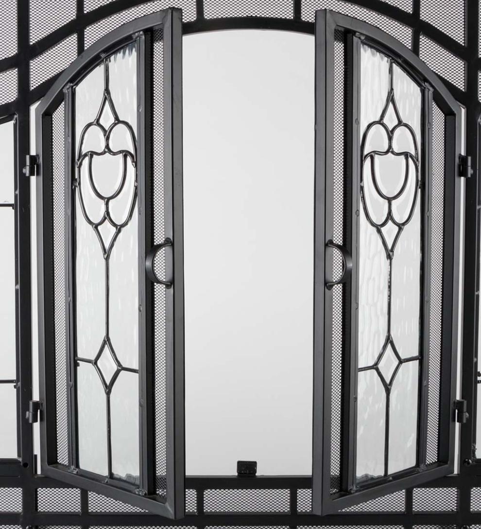 Plow & Hearth Fireplace Screens With Doors Fireplace & Hearth Two-Door Fireplace Screen With Glass Floral Panels