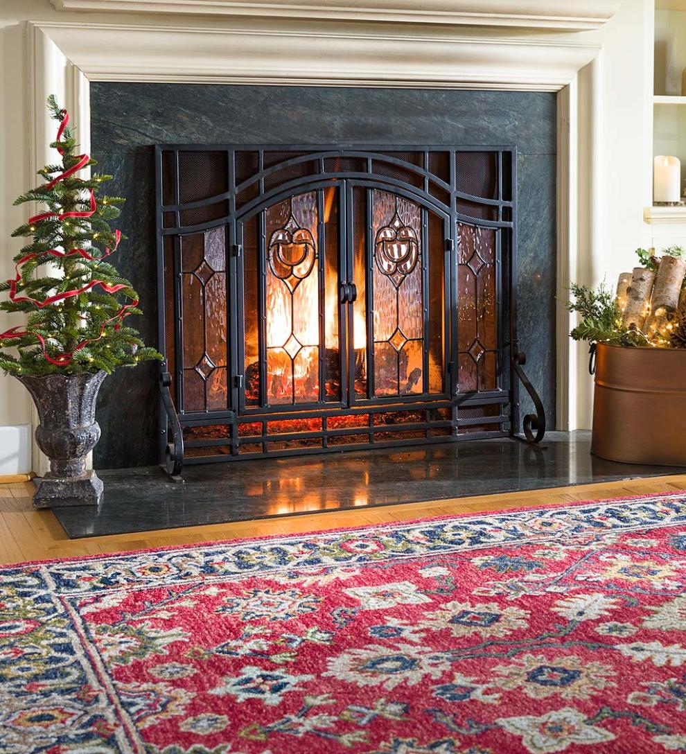 Plow & Hearth Fireplace Screens With Doors Fireplace & Hearth Two-Door Fireplace Screen With Glass Floral Panels