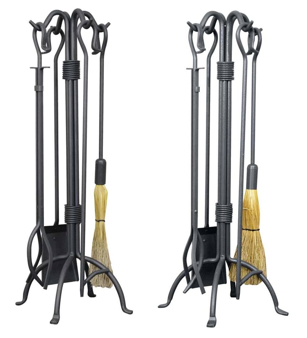 Plow & Hearth Fireplace Tool Sets Fireplace & Hearth 5-Piece Thick Fireplace Rods Wrought Iron Tool Set - Old World
