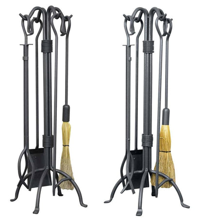Plow & Hearth Fireplace Tool Sets Fireplace & Hearth 5-Piece Thick Fireplace Rods Wrought Iron Tool Set - Old World