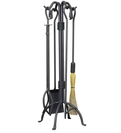 Plow & Hearth Fireplace Tool Sets Fireplace & Hearth 5-Piece Thick Fireplace Rods Wrought Iron Tool Set - Old World