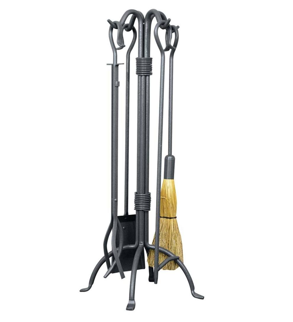 Plow & Hearth Fireplace Tool Sets Fireplace & Hearth 5-Piece Thick Fireplace Rods Wrought Iron Tool Set - Old World