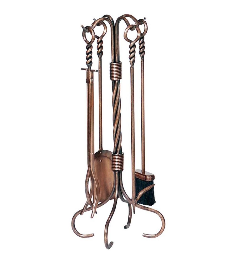 Plow & Hearth Fireplace Tool Sets Fireplace & Hearth Antique Copper 5-Piece Fireplace Tool Set With Twist Handles - Antique Copper