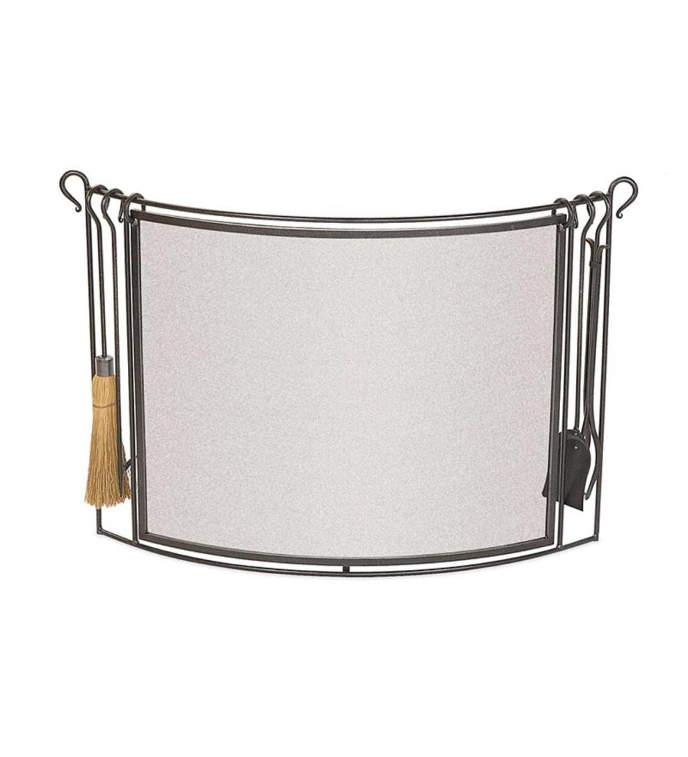 Plow & Hearth Fireplace Tool Sets Fireplace & Hearth Bowed Steel Fireplace Screen With 4-Piece Tool Set - Vintage Iron