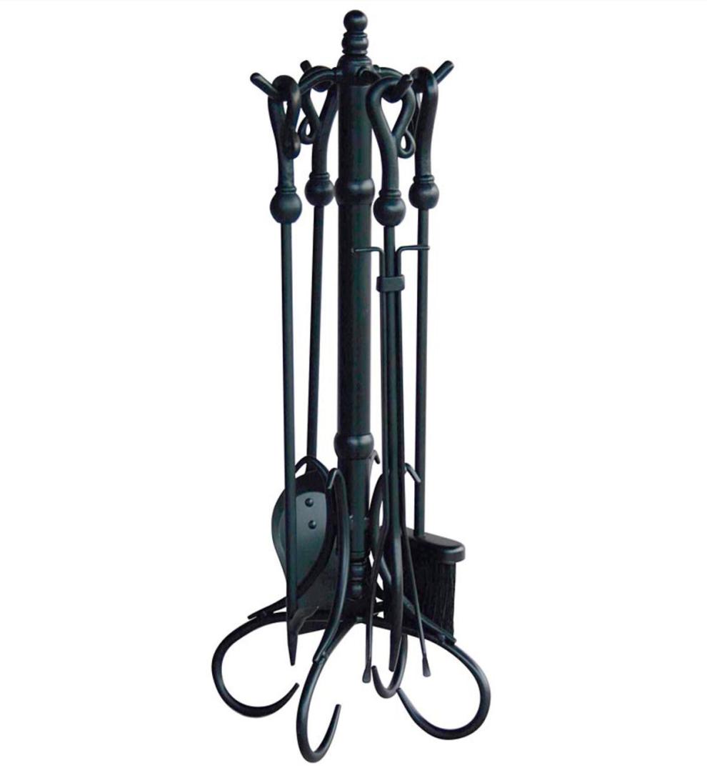 Plow & Hearth Fireplace Tool Sets Fireplace & Hearth Crook-Handled 5-Piece Fireplace Tool Set - Black