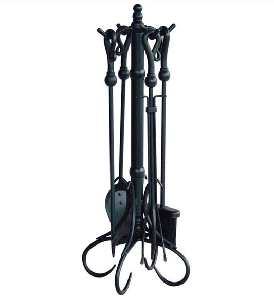 Plow & Hearth Fireplace Tool Sets Fireplace & Hearth Crook-Handled 5-Piece Fireplace Tool Set - Black