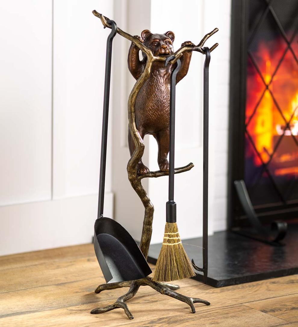 Plow & Hearth Fireplace Tool Sets Fireplace & Hearth Curious Bear Cub Cast Aluminum Fireplace Tool Set