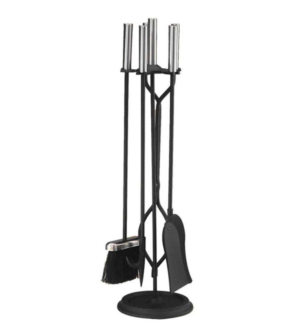 Plow & Hearth Fireplace Tool Sets Fireplace & Hearth Pewter & Black 4-Piece Fireplace Tool Set - Black