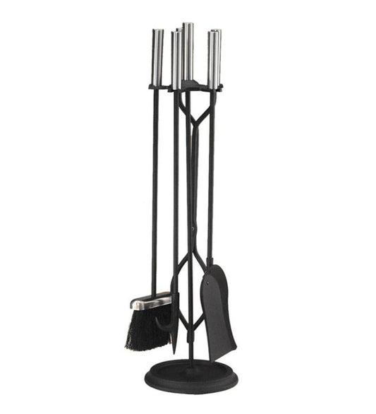 Plow & Hearth Fireplace Tool Sets Fireplace & Hearth Pewter & Black 4-Piece Fireplace Tool Set - Black