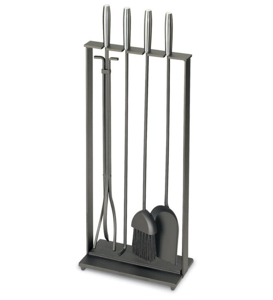 Plow & Hearth Fireplace Tool Sets Fireplace & Hearth Solid Steel Soldiered Row Modern Fireplace Tool Set - Steel
