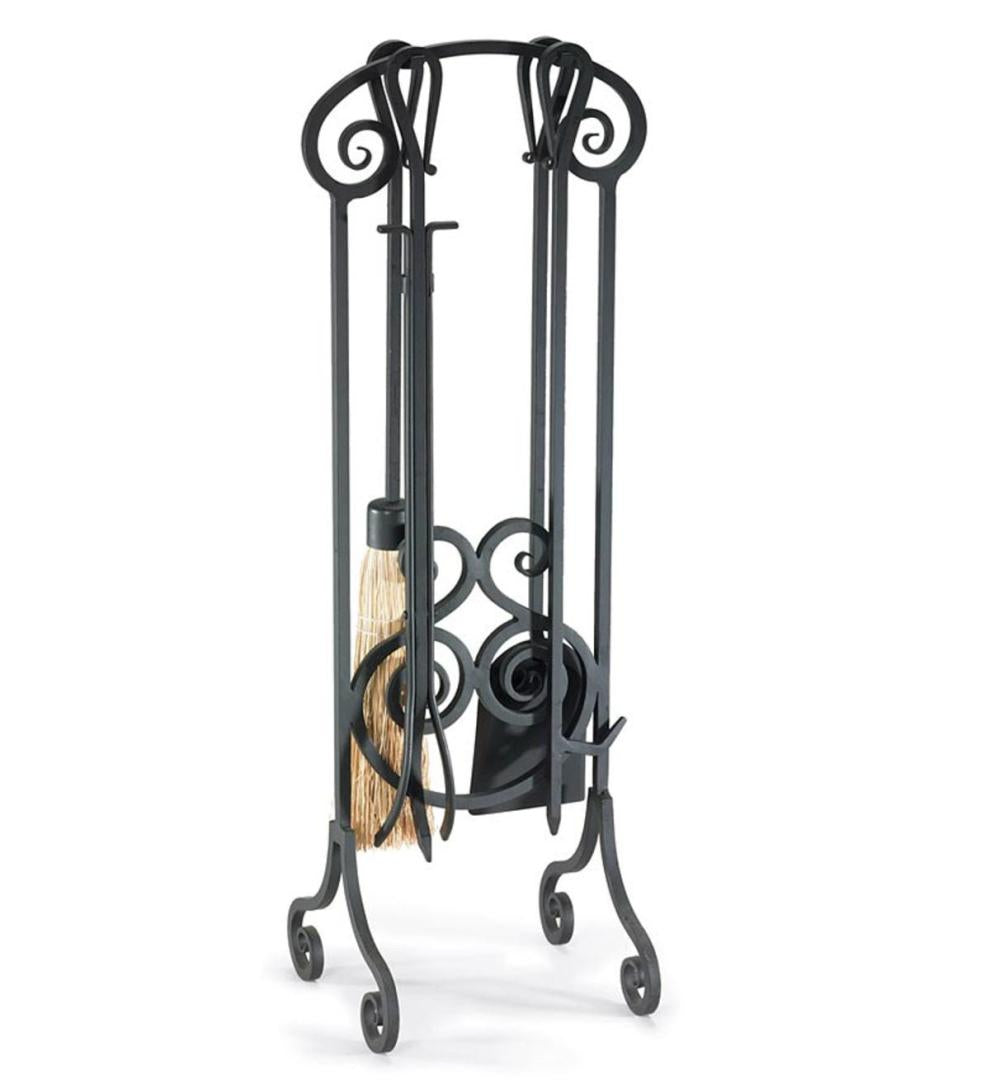 Plow & Hearth Fireplace Tool Sets Fireplace & Hearth Steel Antique Scroll Fireplace Tool Set - Black