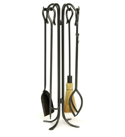 Plow & Hearth Fireplace Tool Sets Fireplace & Hearth Wrought Iron Hearth Hooks 5-Piece Fireplace Tool Set In Powder-Coated Finish - Graphite