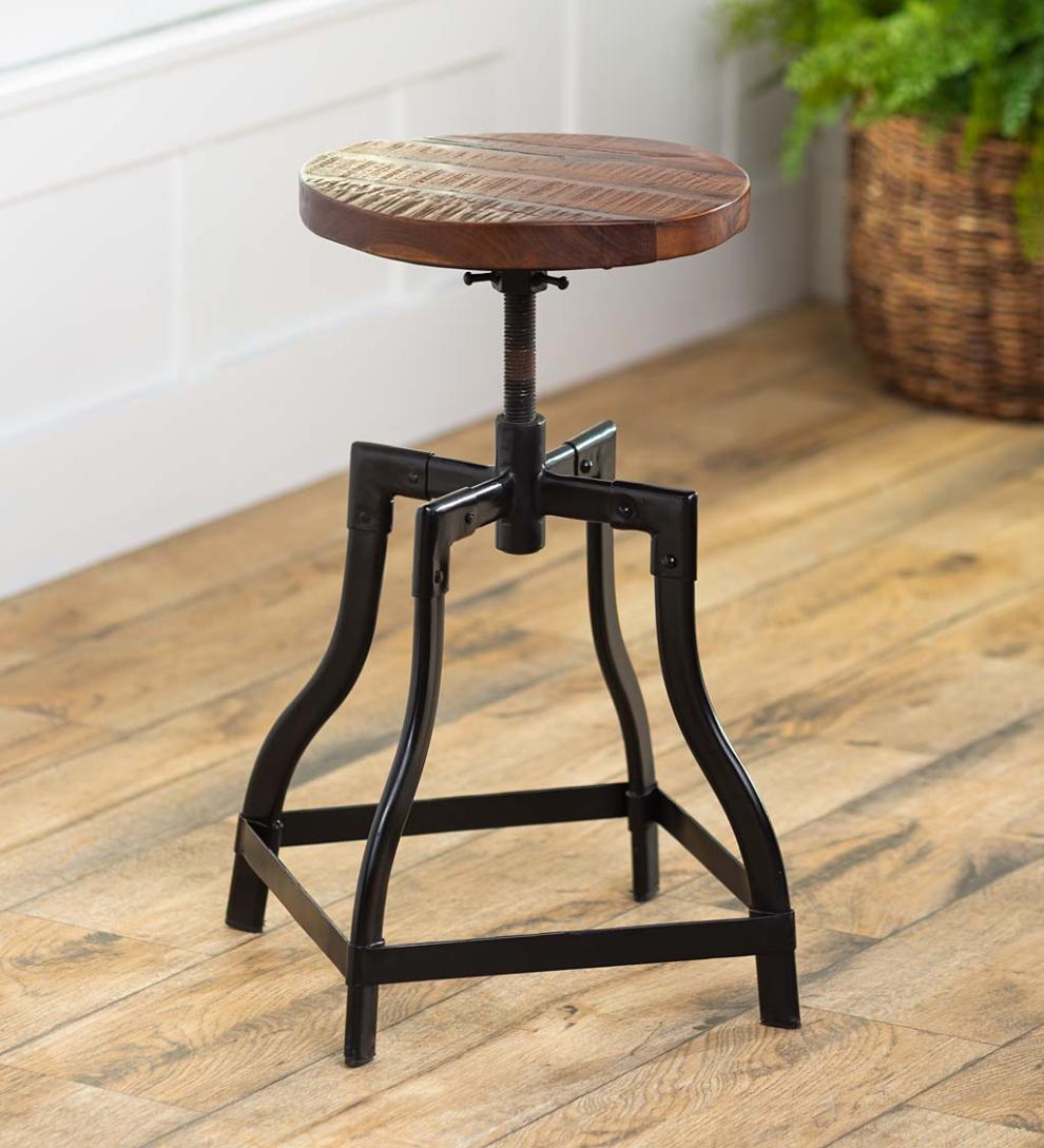 Plow & Hearth Footstools Indoor Living Allegheny Reclaimed Wood Adjustable Stool With Metal Base