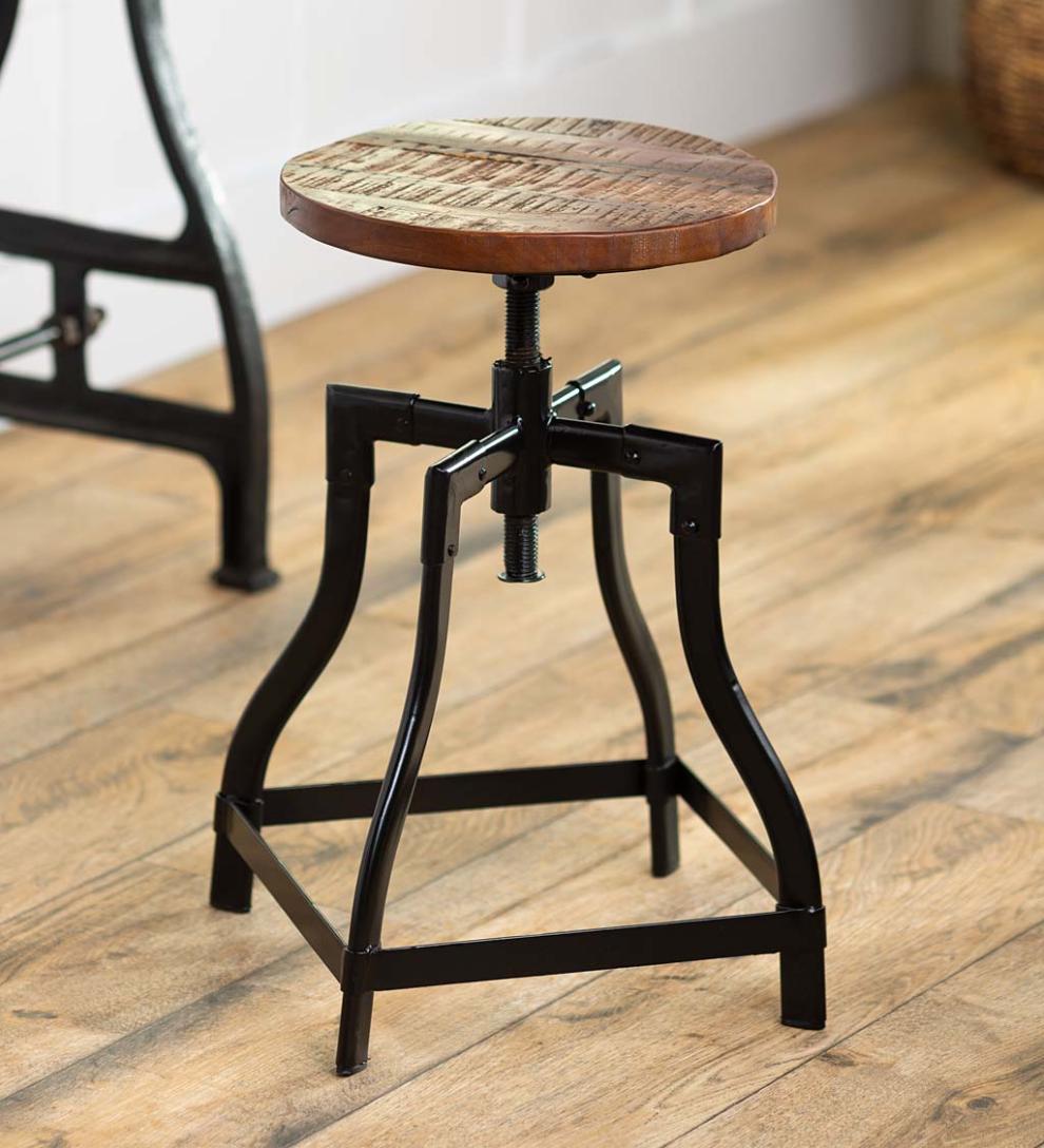 Plow & Hearth Footstools Indoor Living Allegheny Reclaimed Wood Adjustable Stool With Metal Base